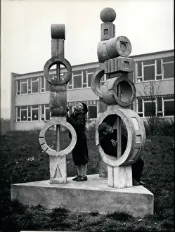 Godesberg: Modern sculptures at school in Mehlen, Germany