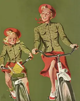 Bicycling: Mom Biking with Daughter