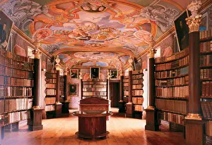 Depictions: Monastery library with frescos