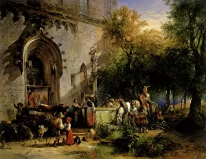 Gauermann: At the Monastery's Well in Salzburg