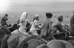 Mongol children on horseback, Gobi, Mongolia