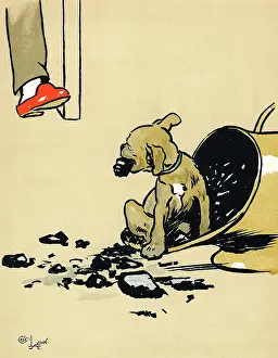 Interrupted: Mongrel puppy eating coal