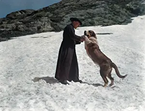 Atcolourisedpic: MONK WITH ST. BERNARD