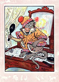 Pompom: Monkey dressed up in jumper and cap