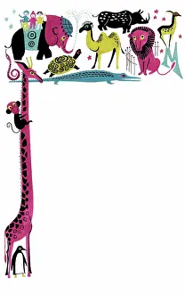 Esme: Monkey on giraffe's neck and other animals