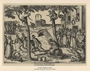 Dadresse: A monkey mounted on a barrel tilting at a basin
