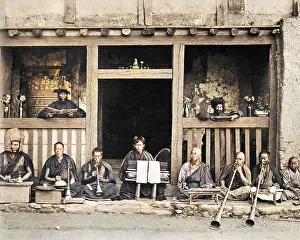 Monks with musical instruments, northern India
