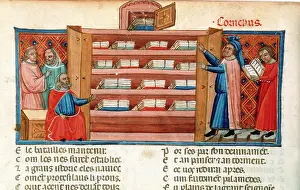 Troy: Monks and students in a library. 15th century