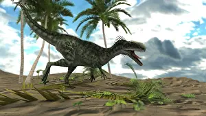Monolophosaurus: Monolophosaurus dinosaur in a prehistoric environment