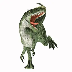 Claw: Monolophosaurus dinosaur roaring, front view on