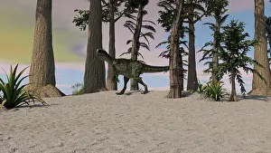 Monolophosaurus: Monolophosaurus in a prehistoric environment