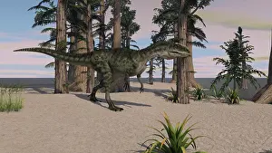 Monolophosaurus: Monolophosaurus in a prehistoric environment