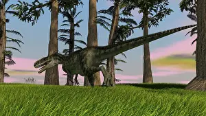 Monolophosaurus: Monolophosaurus running across a grassy field