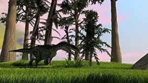 Monolophosaurus: Monolophosaurus running across a grassy field