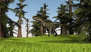 Monolophosaurus: Monolophosaurus running across a grassy field