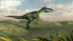 Monolophosaurus: Monolophosaurus walking across desert terrain