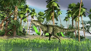 Monolophosaurus: Monolophosaurus walking through shallow water