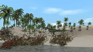 Monolophosaurus: Monolophosaurus walking in a tropical environment