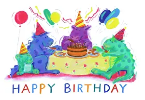 Ayliffe: Four monsters eating a birthday tea