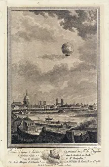 Dauphin: Montgolfier balloon in flight over Paris
