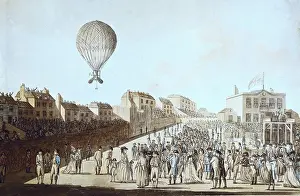 Globes: One of the Montgolfier brothers departing from