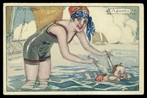 Agosto: Month Postcard -- Agosto (August)