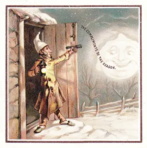 Compliments: Full moon and man on a Christmas card