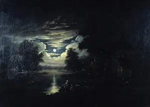 Tranquillity: Moon reflected in a lake'. Dutch School, 17th