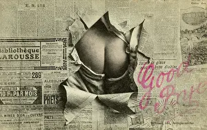 Ripped: Mooning through a ripped newspaper