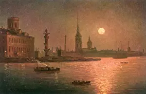 Nightime: Moonlight on the River Neva, Russia