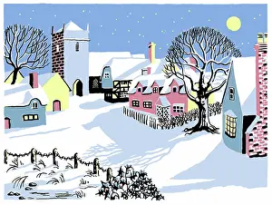 Four Colour: Moonlit Village - snowscene