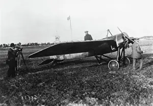 Morane: Morane-Soulnier Type G Parked with a Pilot Posing for a ?