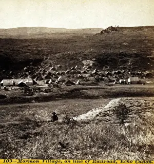 Stereocard: Mormon village, on line of railroad, Echo ?