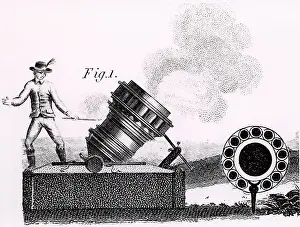 Smaller: A mortar firing partridges, showing the barrel
