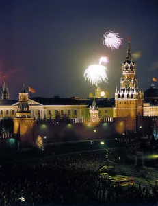 Pyotr: Moscow, USSR. Fireworks go off over