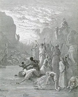 Dore: Moses brings forth water from the rock. Book of Exodus