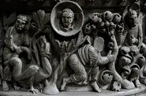 Baptism: Moses and the Burning Bush. Baptismal font. 12th century. Ba