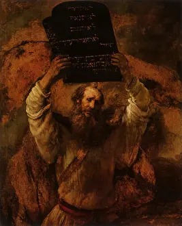 1659: Moses Holds up Ten Commandments, by Rembrandt