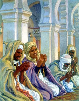 Mohammed: Moslems in prayer. Illustration by E. Dinet (1861-1929)
