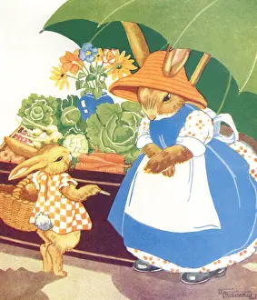 Rabbits: Mother and baby rabbit at the market