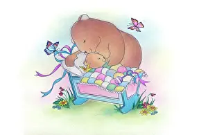 Quilt: Mother bear with baby bear in crib
