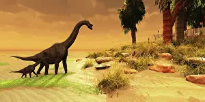 Terrible: A mother Brachiosaurus Dinosaur and her offspring
