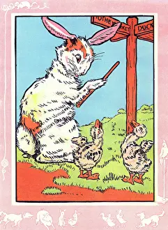 Bunnies: Mother Bunny gives directions to two goslings