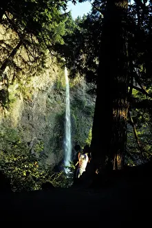Multnomah: Mother and Child Looking at Multnomah Falls Oregon