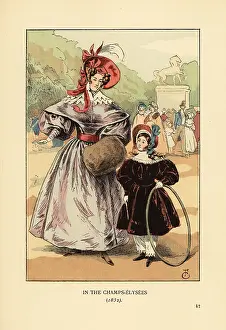 Redingote: Mother and child playing in the Champs-Elysees, 1832