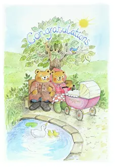 Endersby: Mother and Father Teddy Bear with pram