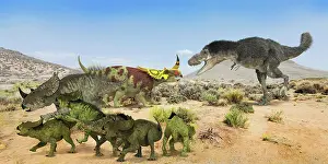 Defending: A mother Rubeosaurus defending her young from