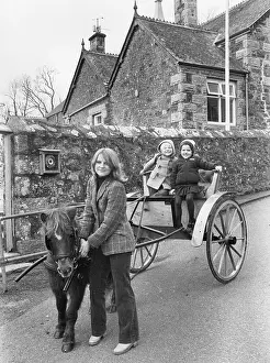 Madron: Mother taking children to school in pony and trap, Cornwall
