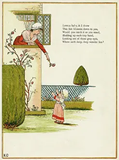 Topiary: Mother throws a flower down to her toddler