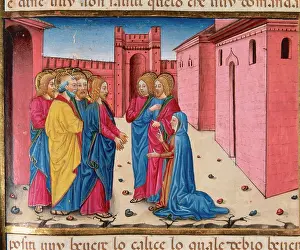 Kneel: The mother of Zebedee's sons begs to Jesus to have them with